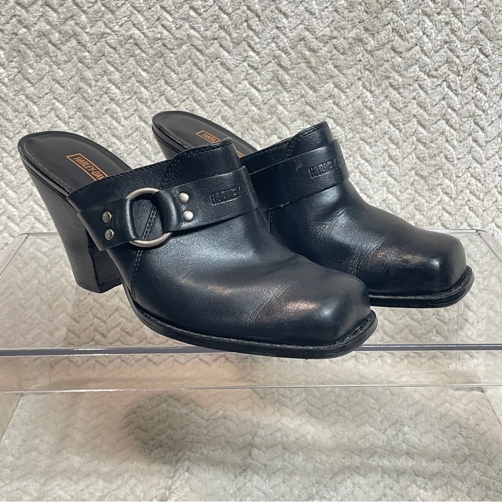 Harley Davidson Darma Black Leather Harness Mule square toe size 7 |‎ bikercore